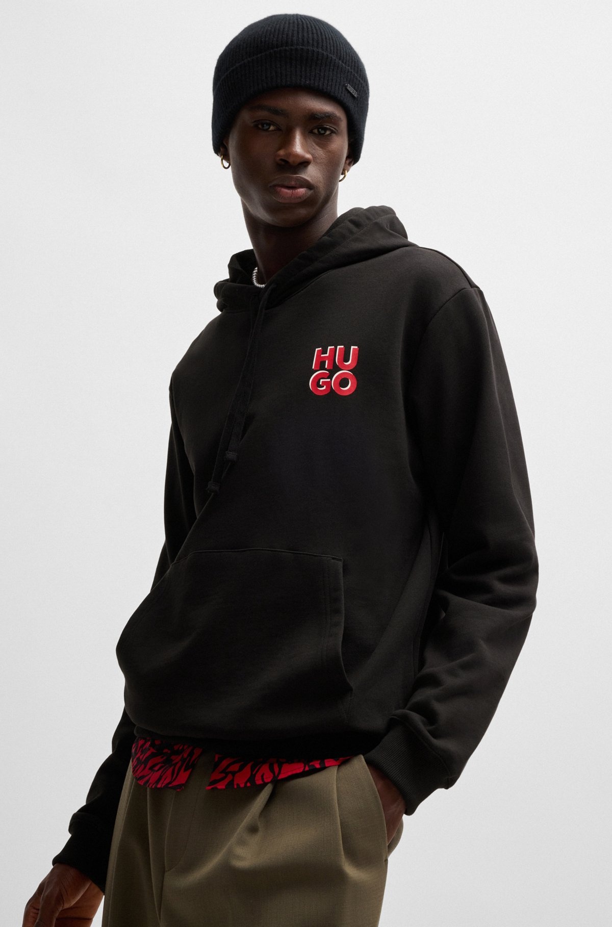 COTTON-TERRY HOODIE WITH STACKED LOGO PRINT - 2