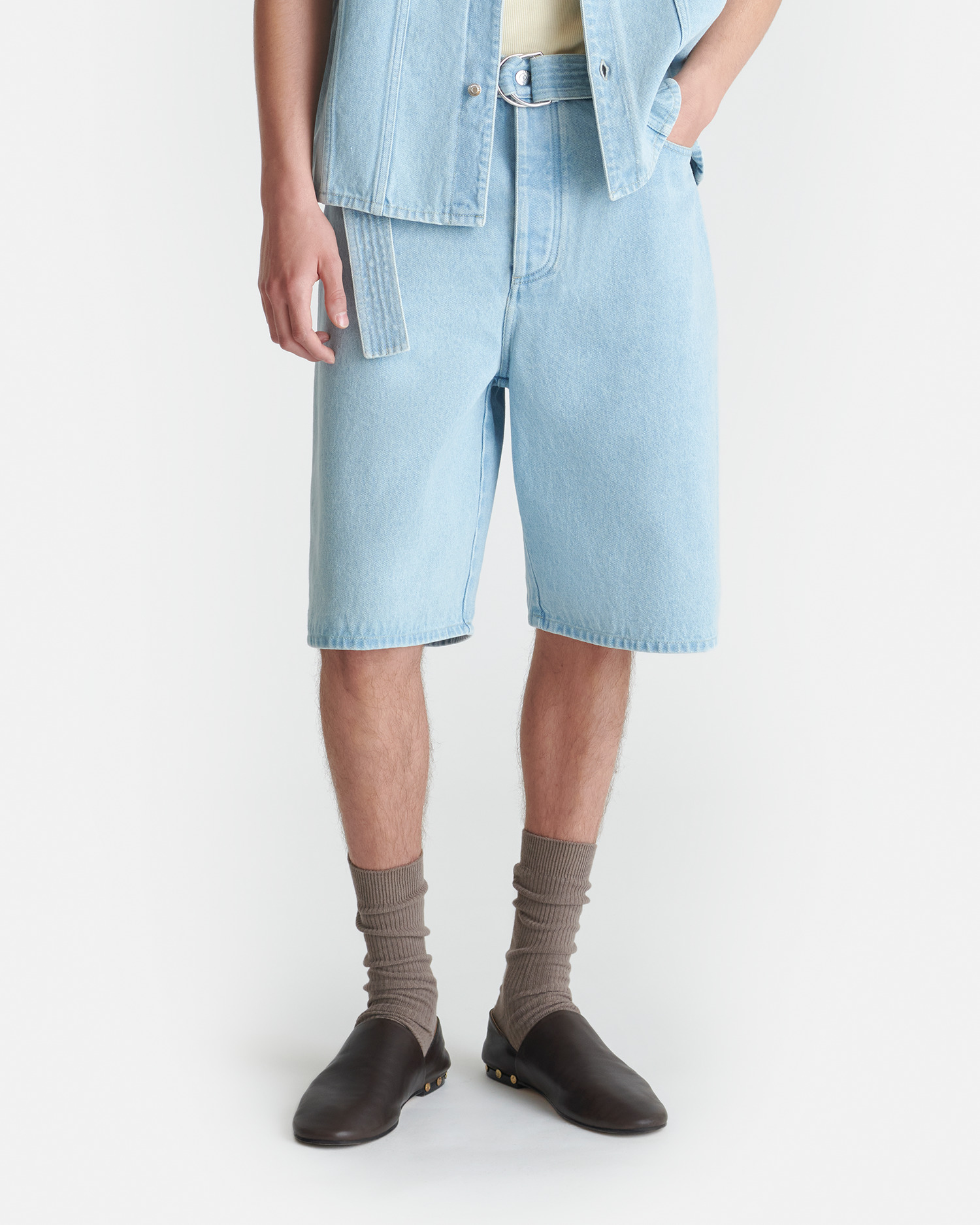 Belted Denim Bermuda Shorts - 2