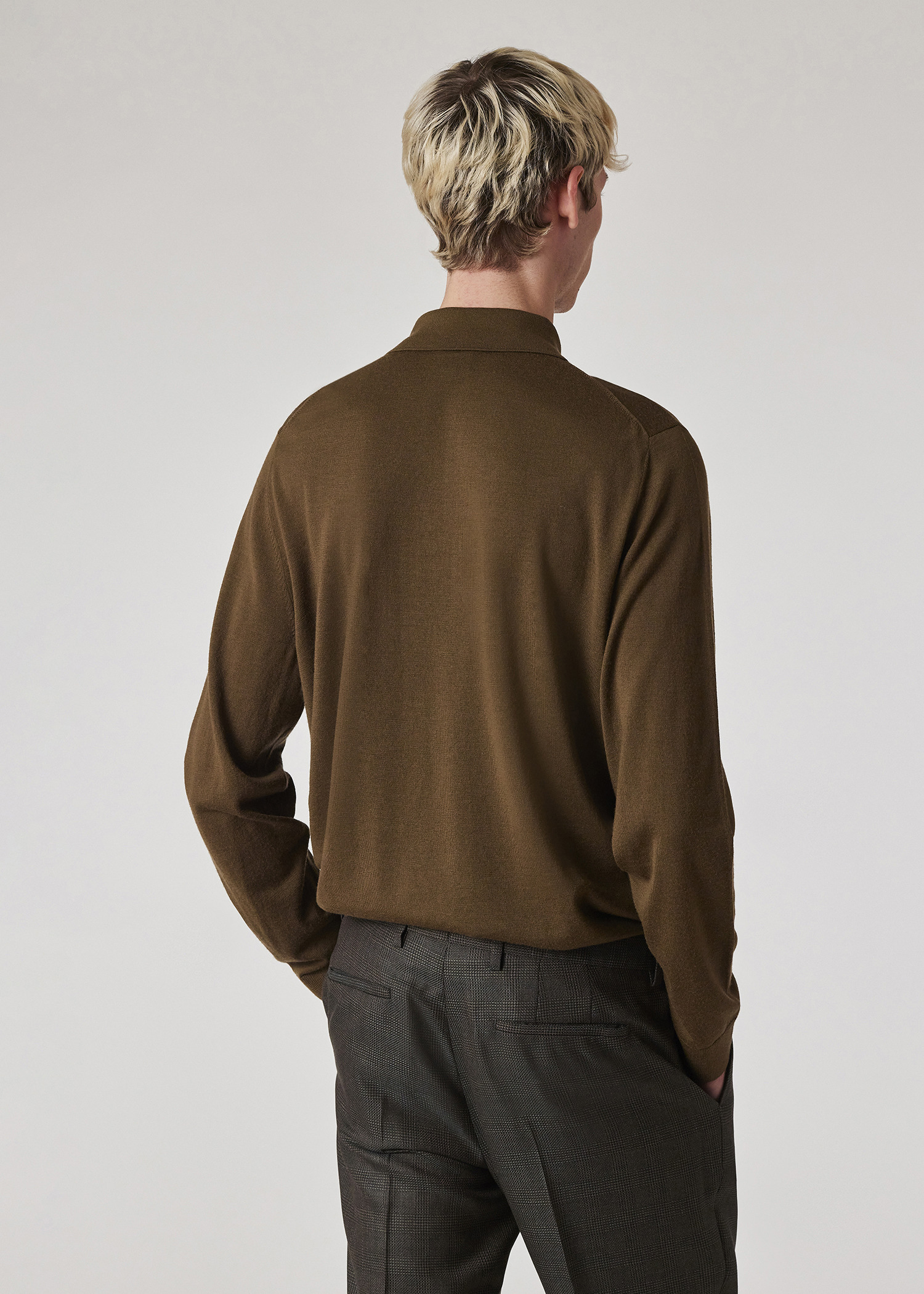 Dark Khaki 'Signature Stripe' Zip Trim Washable Merino Wool Polo Shirt - 6