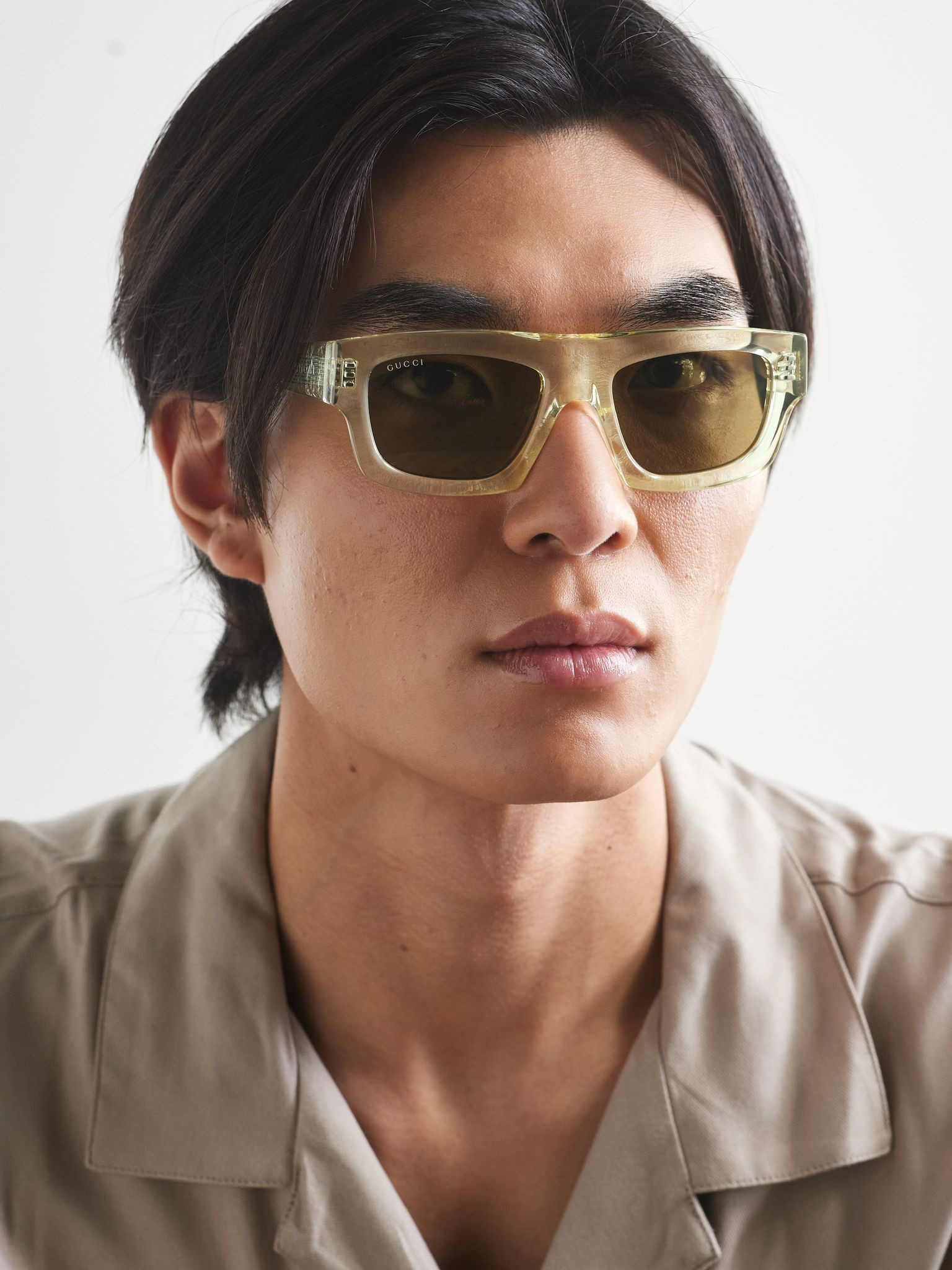 Rectangular-Frame Recycled-Acetate Sunglasses Yellow - 2