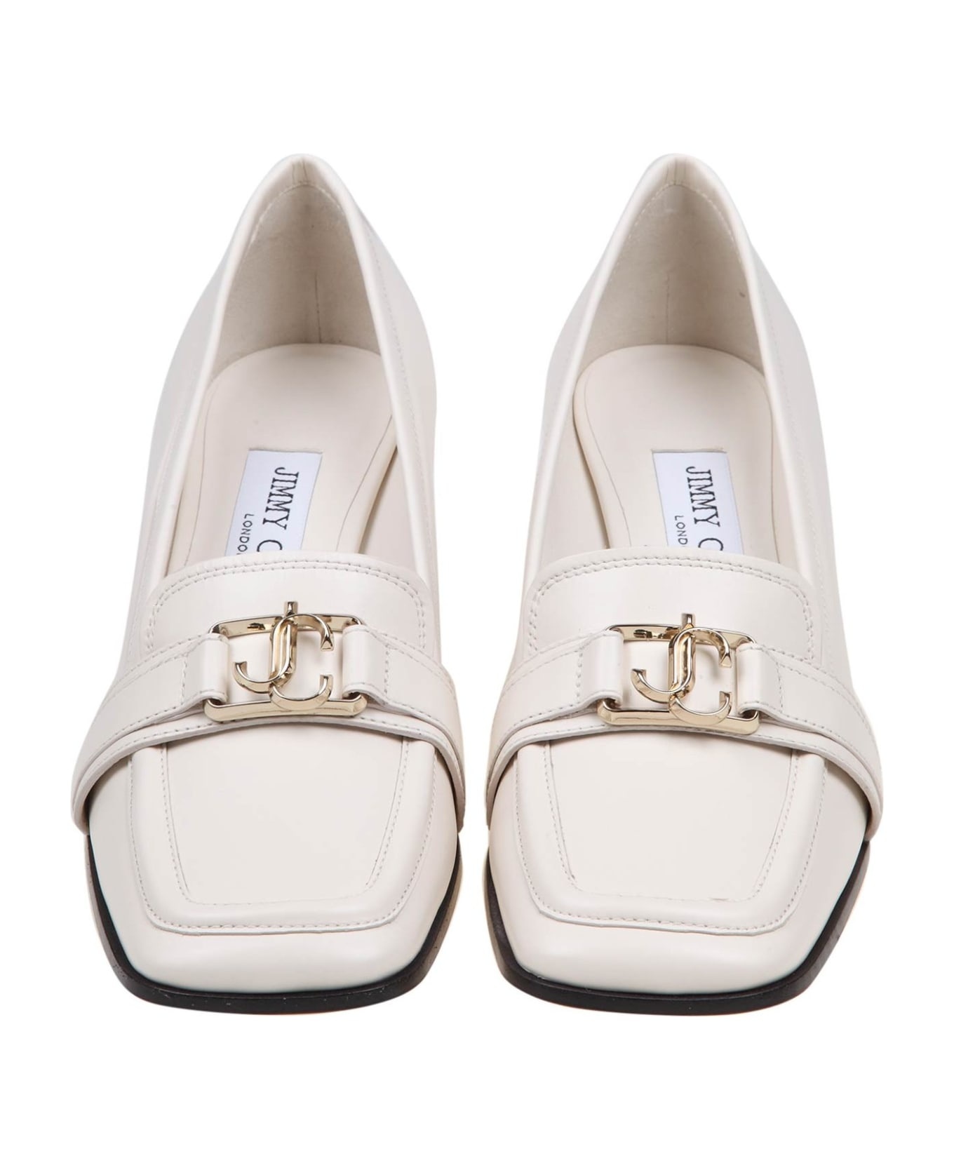 Loafers With Heel In Milk Color Leather - 3