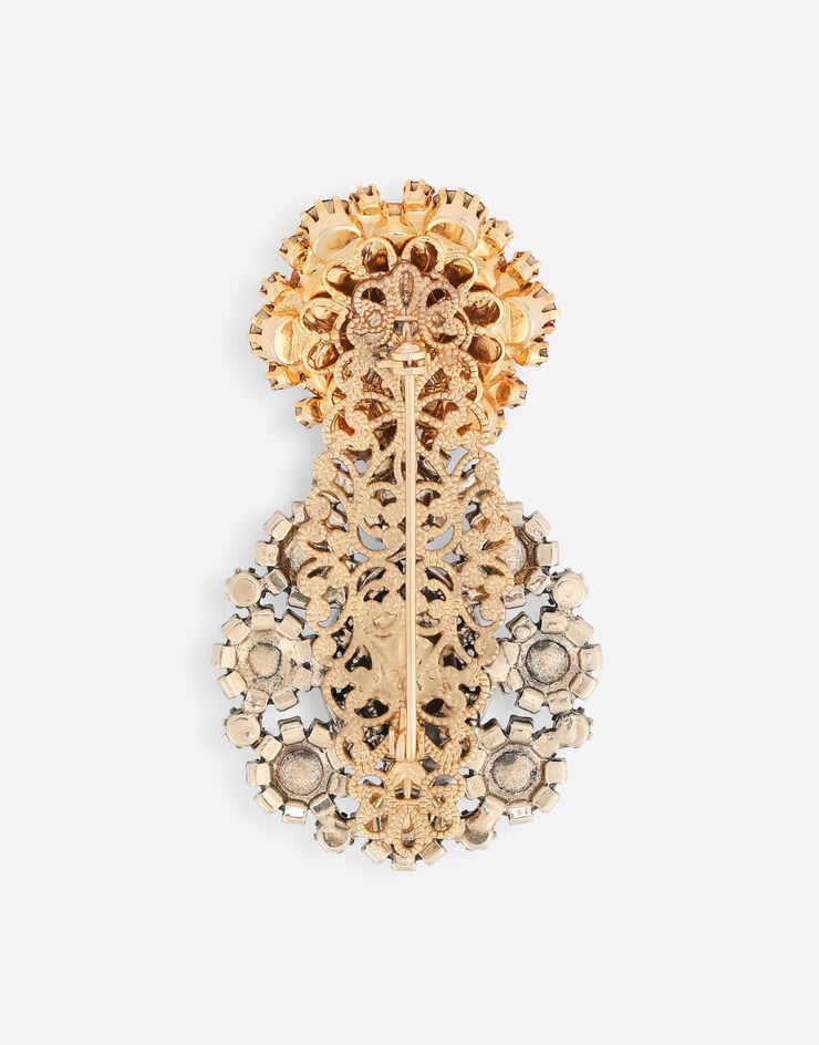 Metal brooch with multi-colored rhinestones - 2