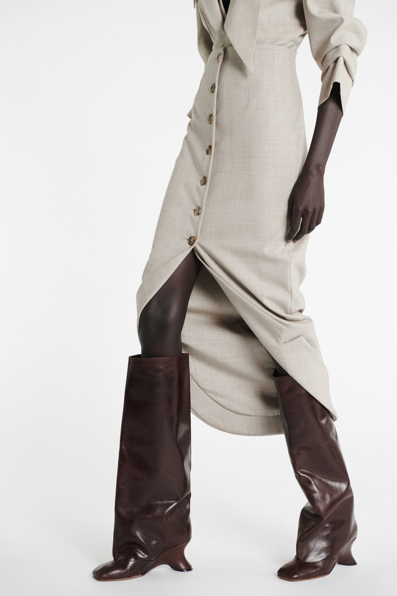 A.W.A.K.E. MODE TAILORED SKIRT WITH JACKET COLLAR AT HEM BEIGE MELANGE outlook
