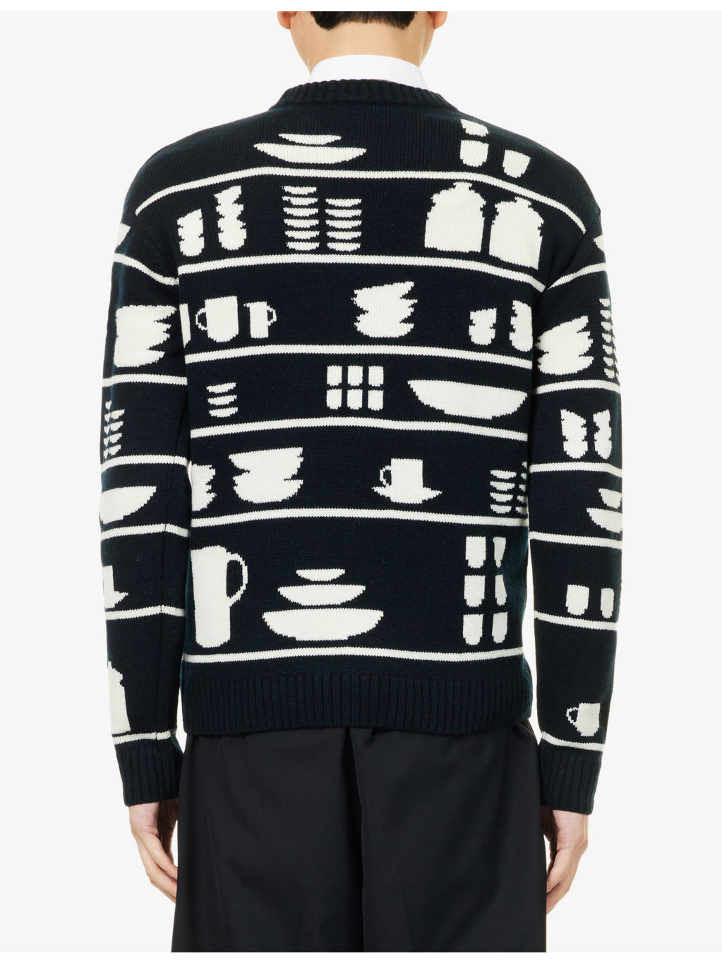 Crockery-Pattern Crewneck Knitted Wool Jumper - 4