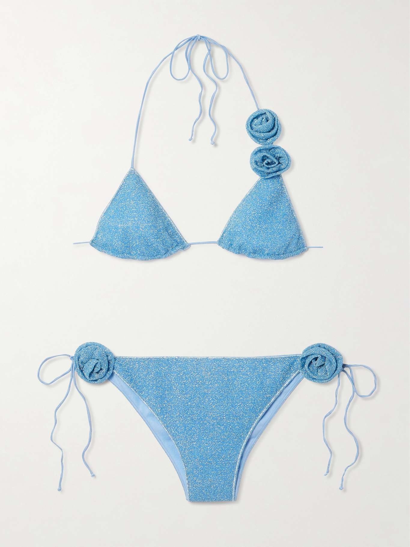 Lumière Rose appliquéd Lurex triangle bikini Light blue - 1
