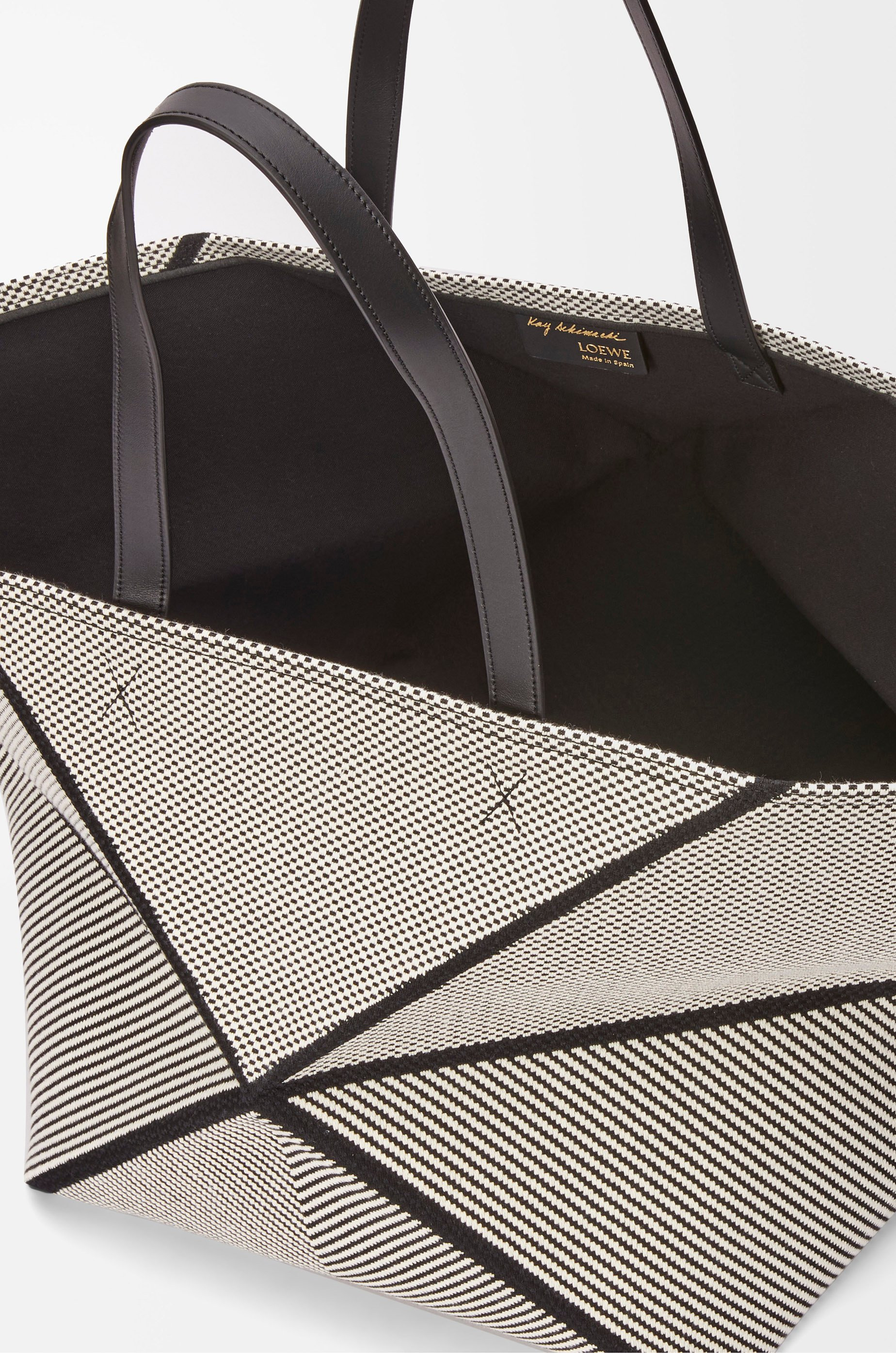 XXL Puzzle Fold tote in canvas jacquard and calfskin - 5