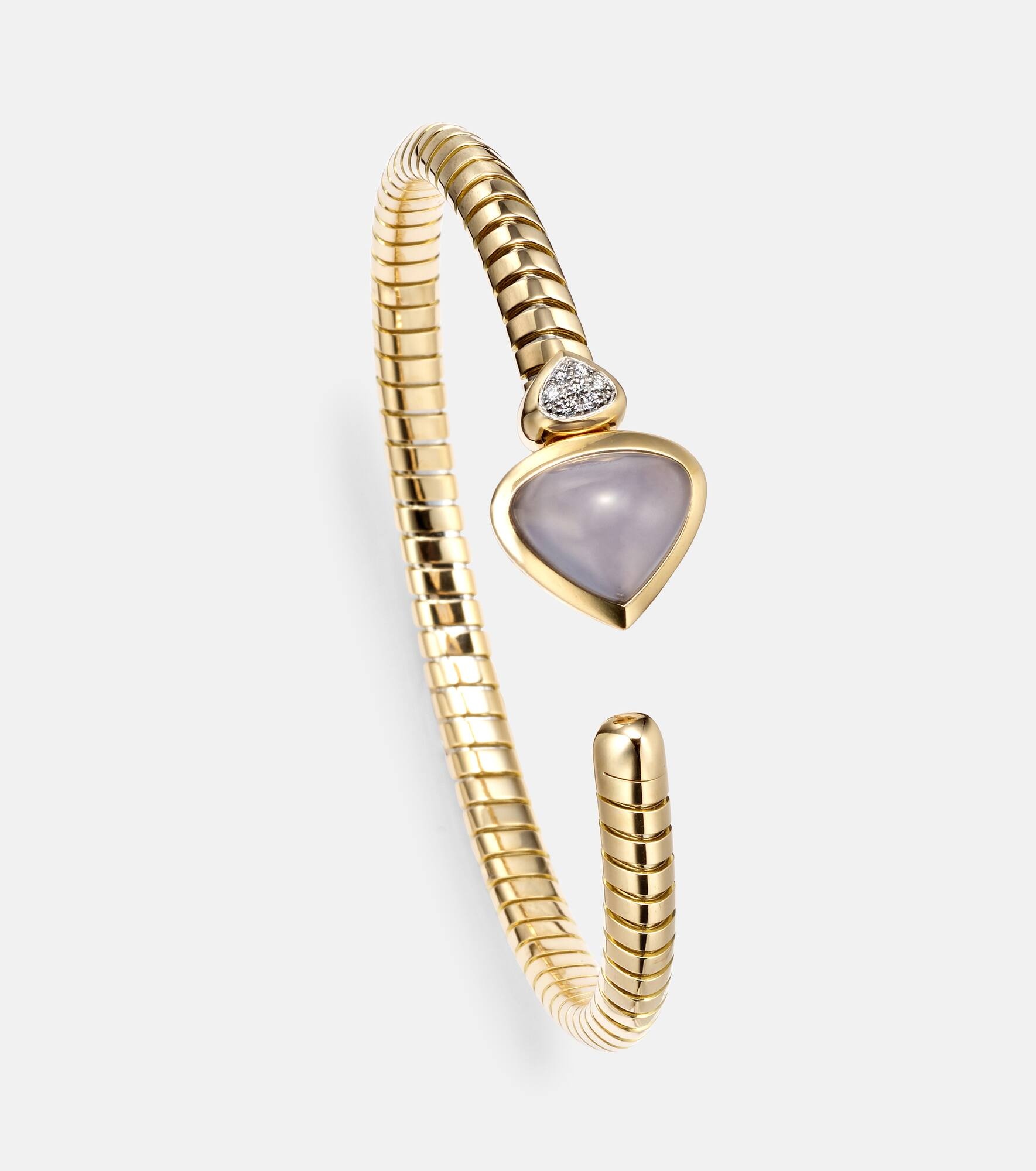 Trisolina Bypass 18kt gold cuff bracelet with chalcedony and diamonds - 4