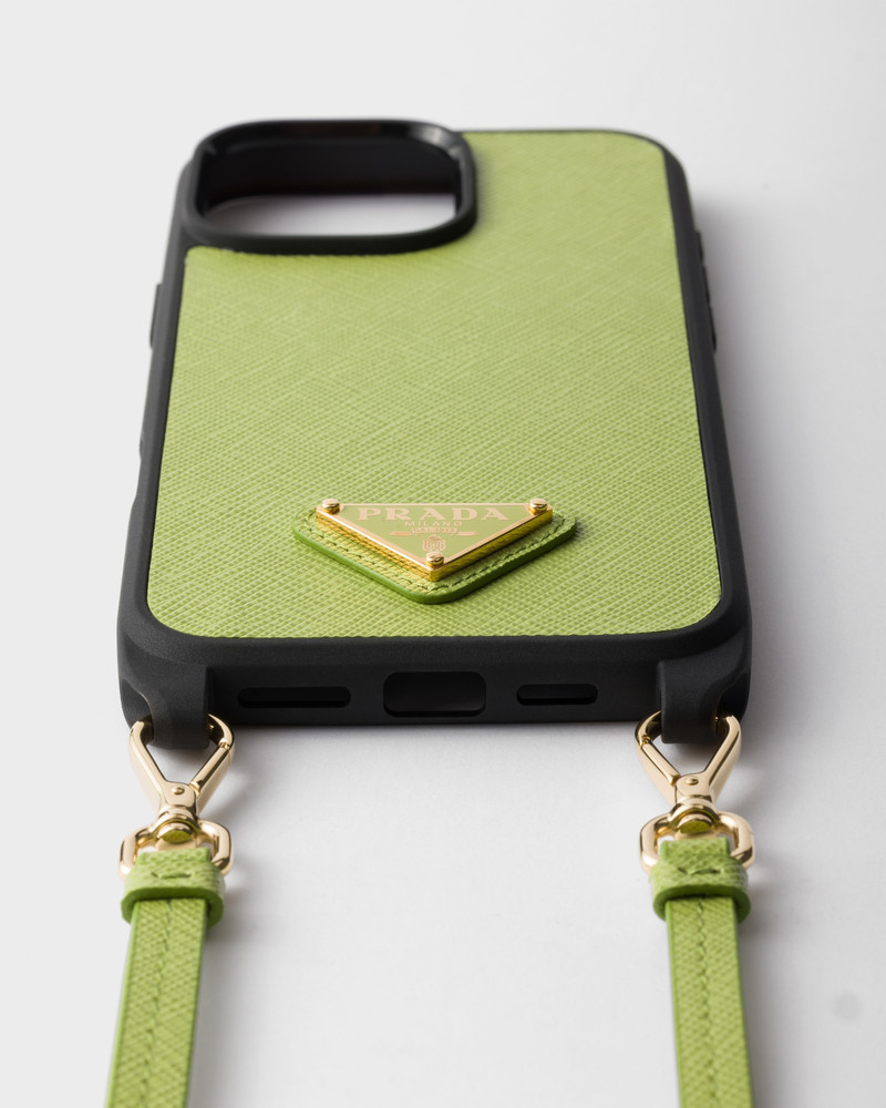 Prada Saffiano leather case for iPhone 16 Pro Max with shoulder strap outlook