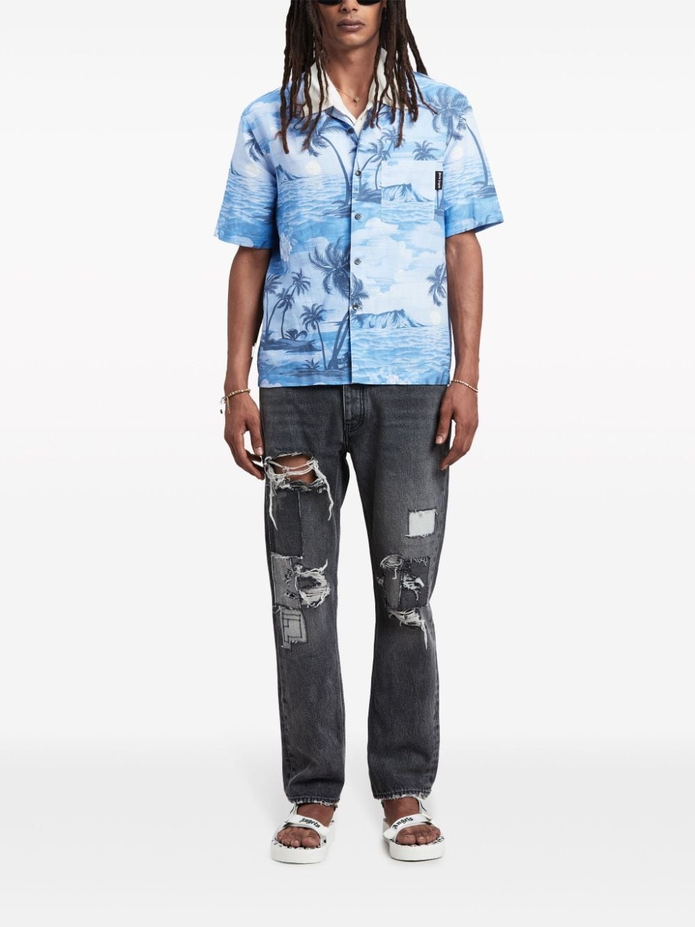 Sunset-print linen-blend shirt - 2