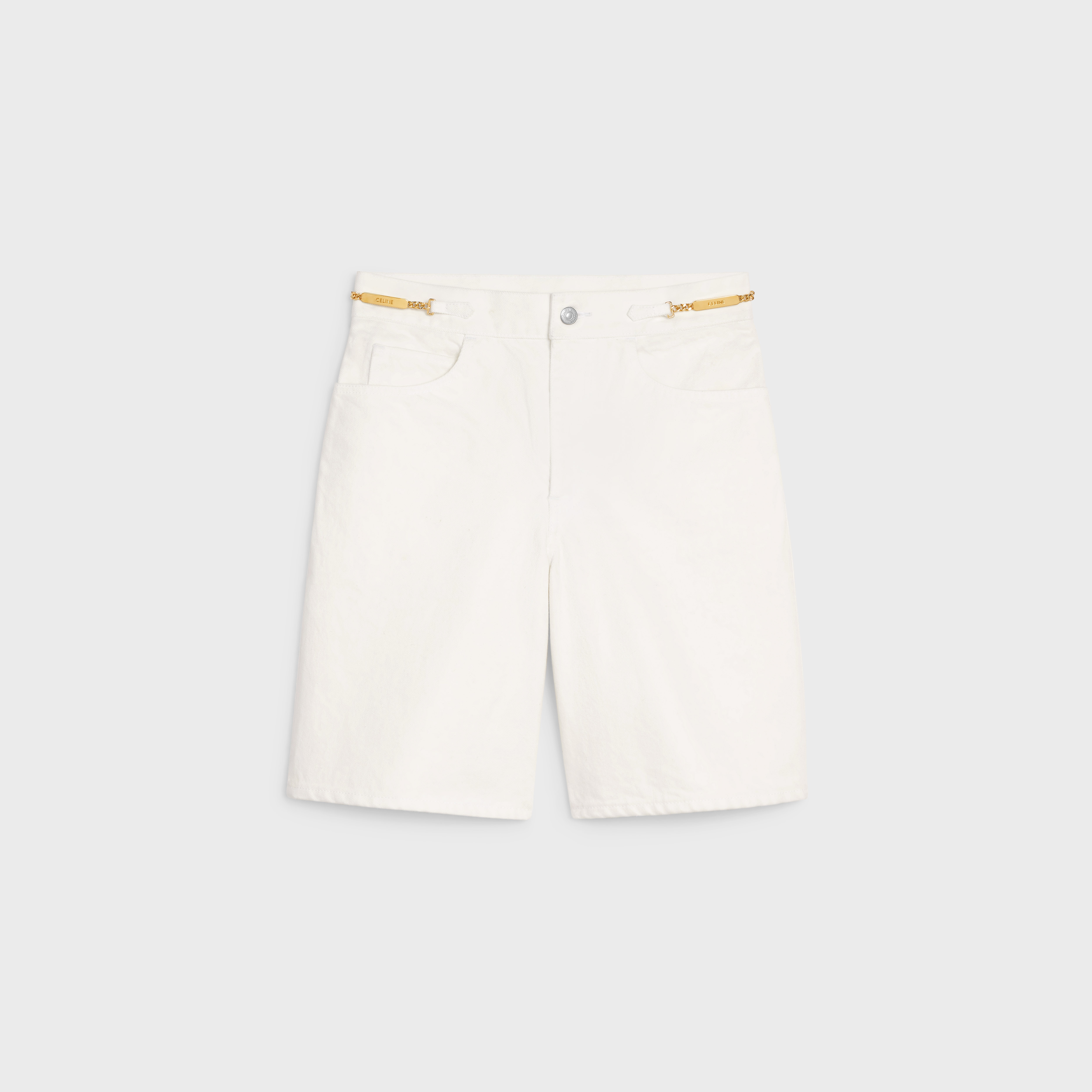 SHORTS WITH GOURMETTE CHAINS IN OPTIC WHITE WASH DENIM - 1