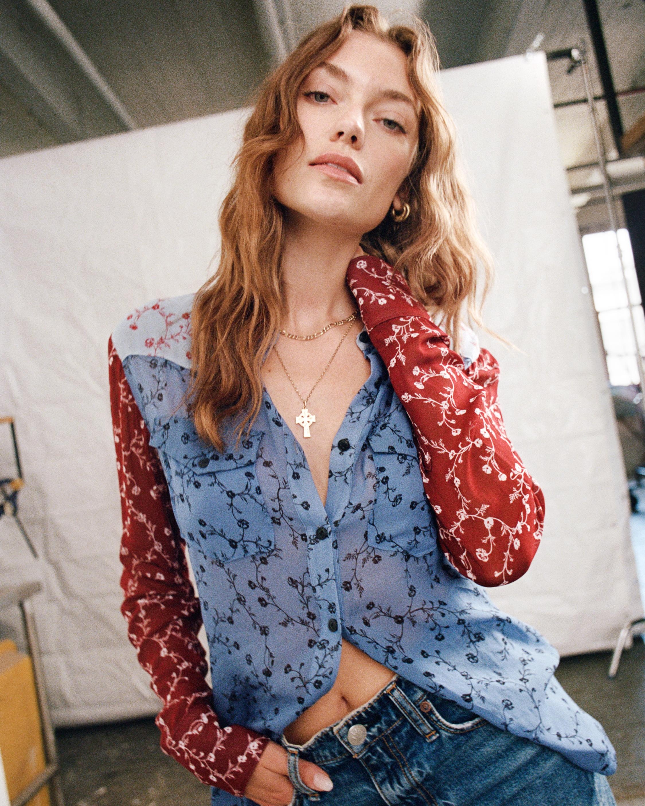 Wyatt Viscose Patchwork Button Down Shirt
Classic Fit Top - 2