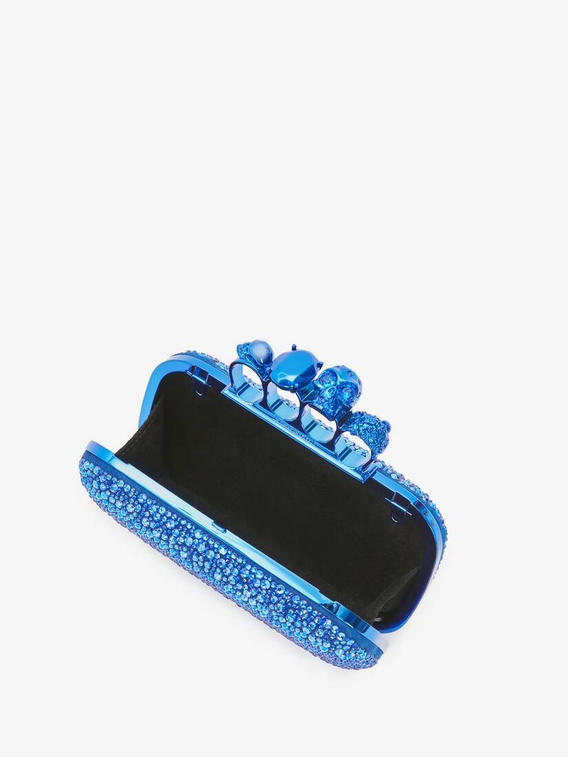 Skull Four Ring Clutch With Chain in Electric Blue - 4