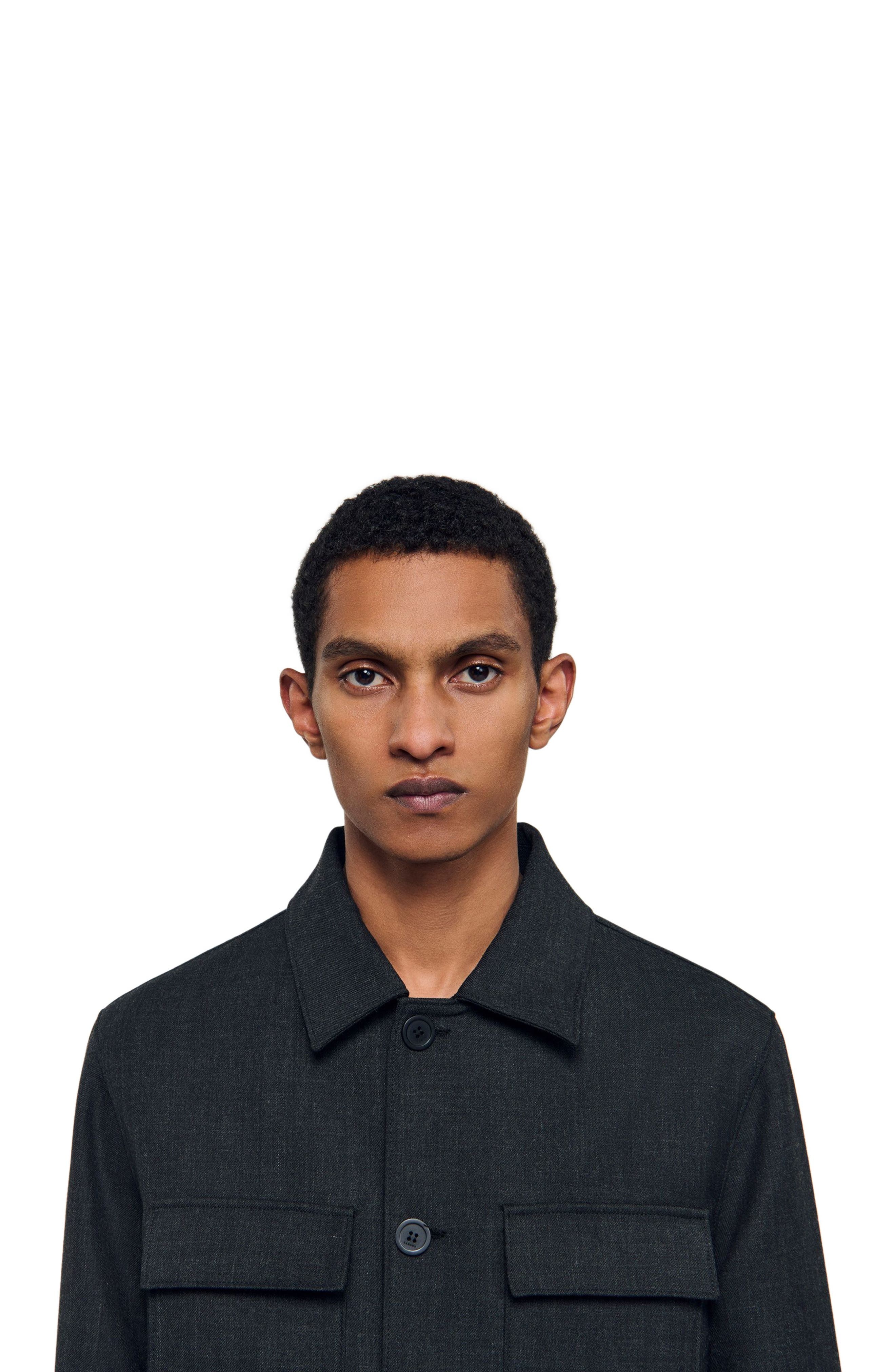 SANDRO Wool Overshirt with pockets in Dark Grey at Nordstrom - 4