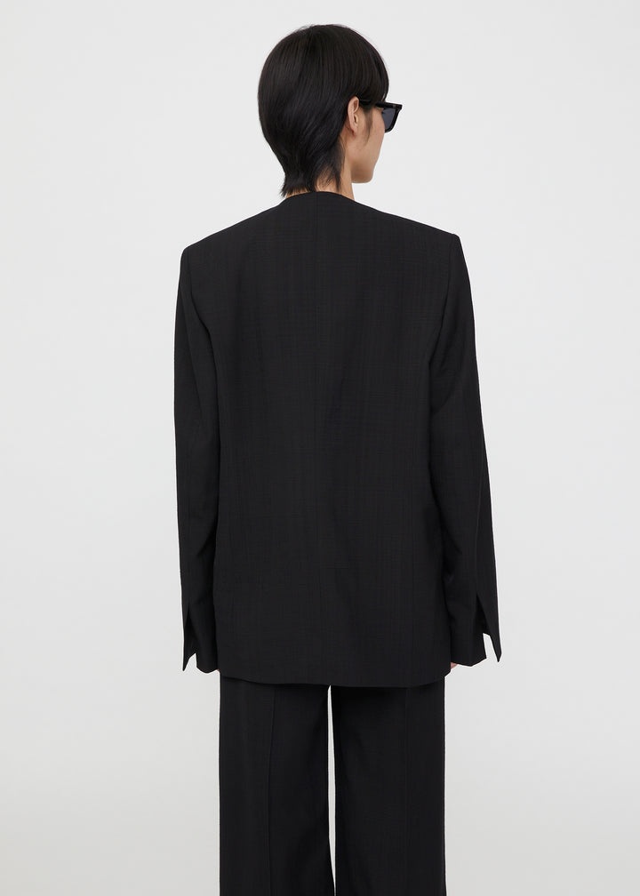 Collarless suit blazer black - 4