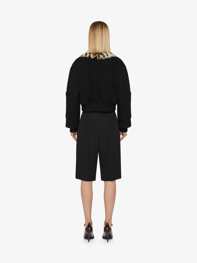 CROPPED VARSITY JACKET IN WOOL AND LEOPARD PRINT FUR 4