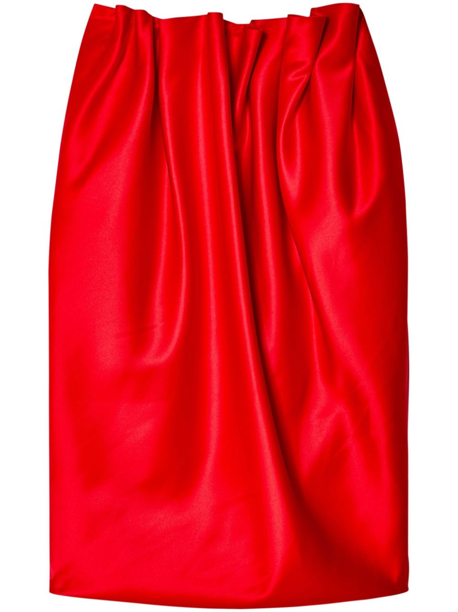Red Pleated Satin Midi Skirt - 1