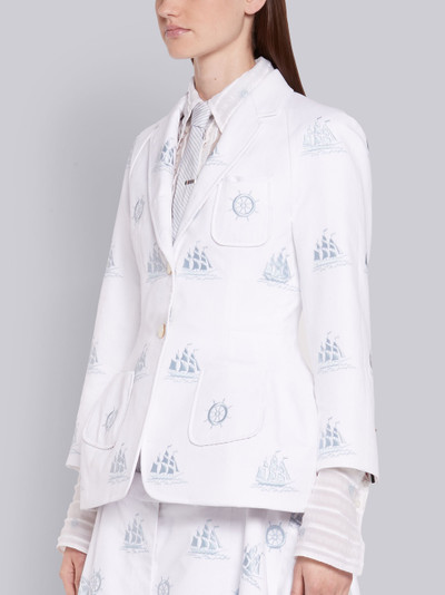 Thom Browne White Pincord Blue Wheel Print Raglan Sack Jacket outlook