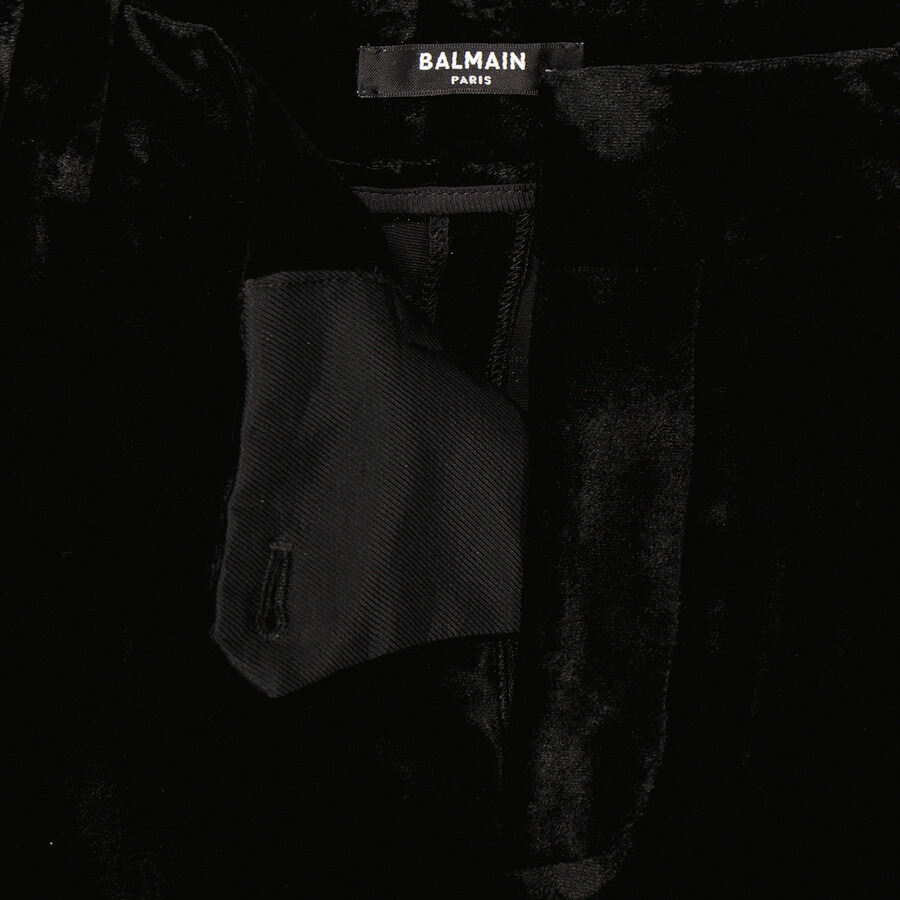 Balmain Ladies Noir Flared-Cut Velvet Trousers - 7