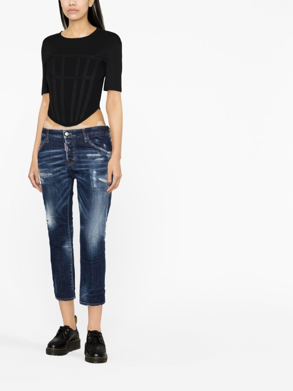 distressed cropped jeans - 2