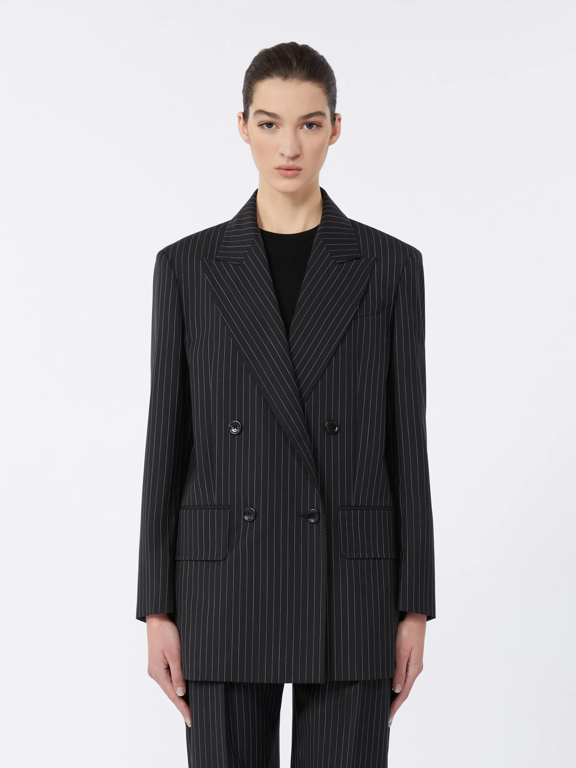 Max Mara MATTIA Double-breasted pinstripe wool blazer  display picture 1