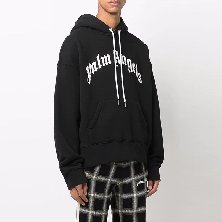 Palm Angels Curved Logo Hoodie 'Black White' PMBB058C99FLE0031001 - 3