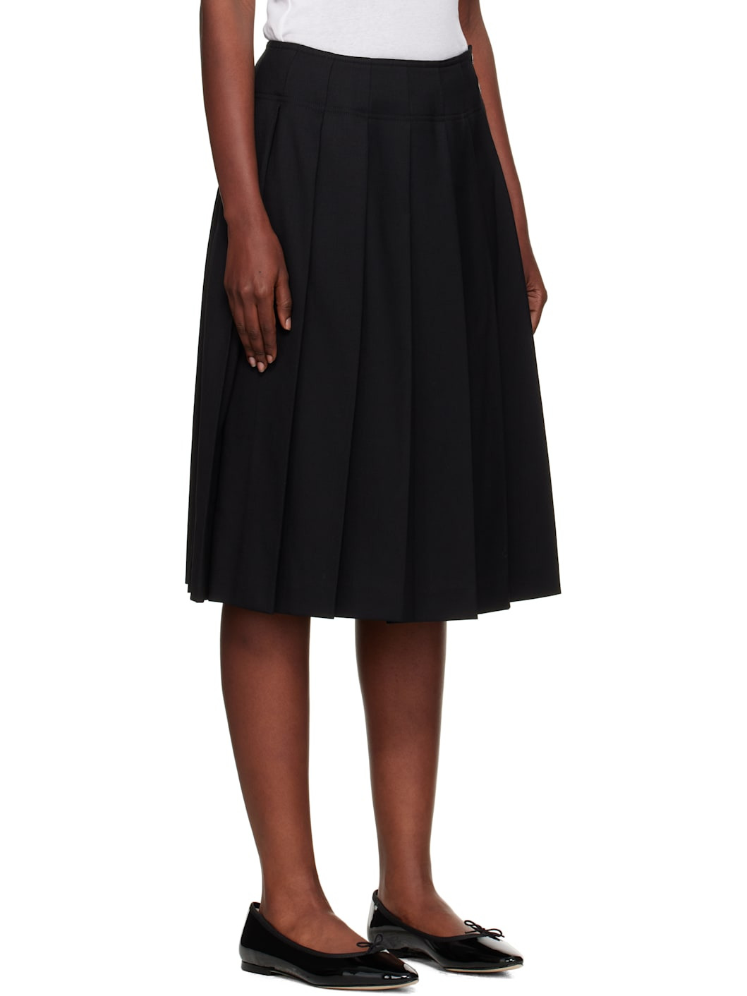 Black Wool Pleated Midi Skirt - 2