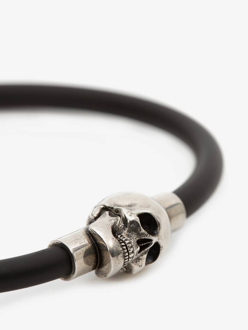 Men's Rubber Cord Skull Bracelet in Black - 4