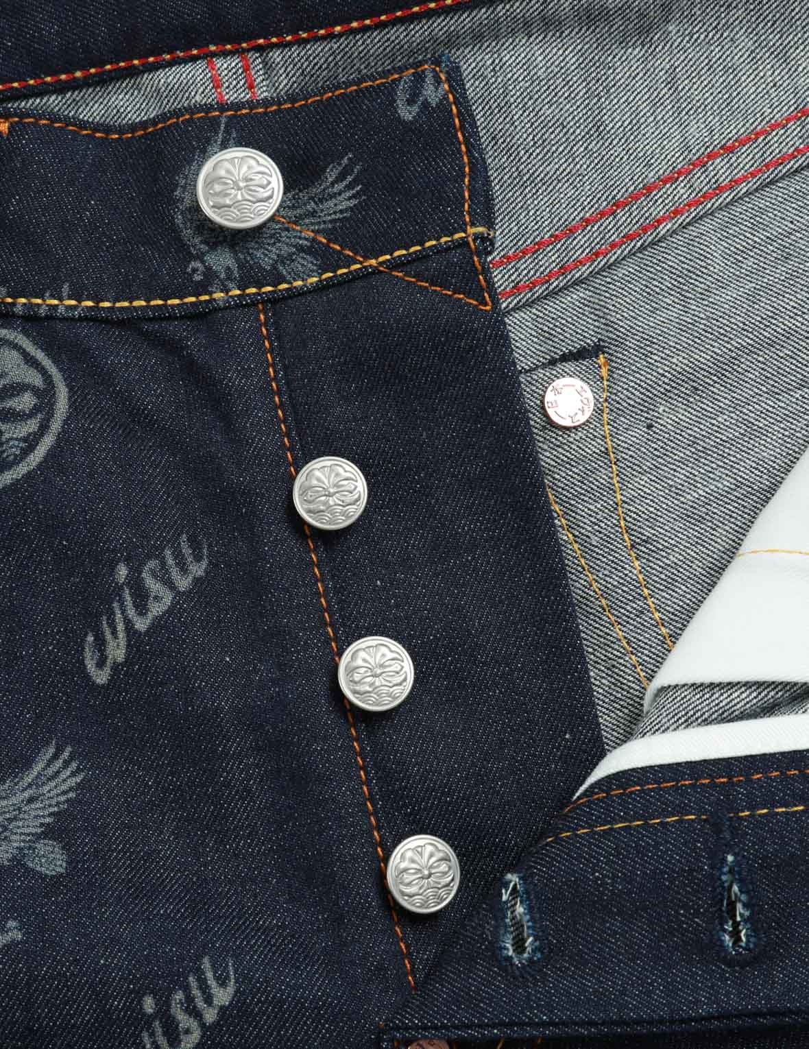 ALLOVER KAMON AND EAGLE PRINT DENIM SHORTS - 8