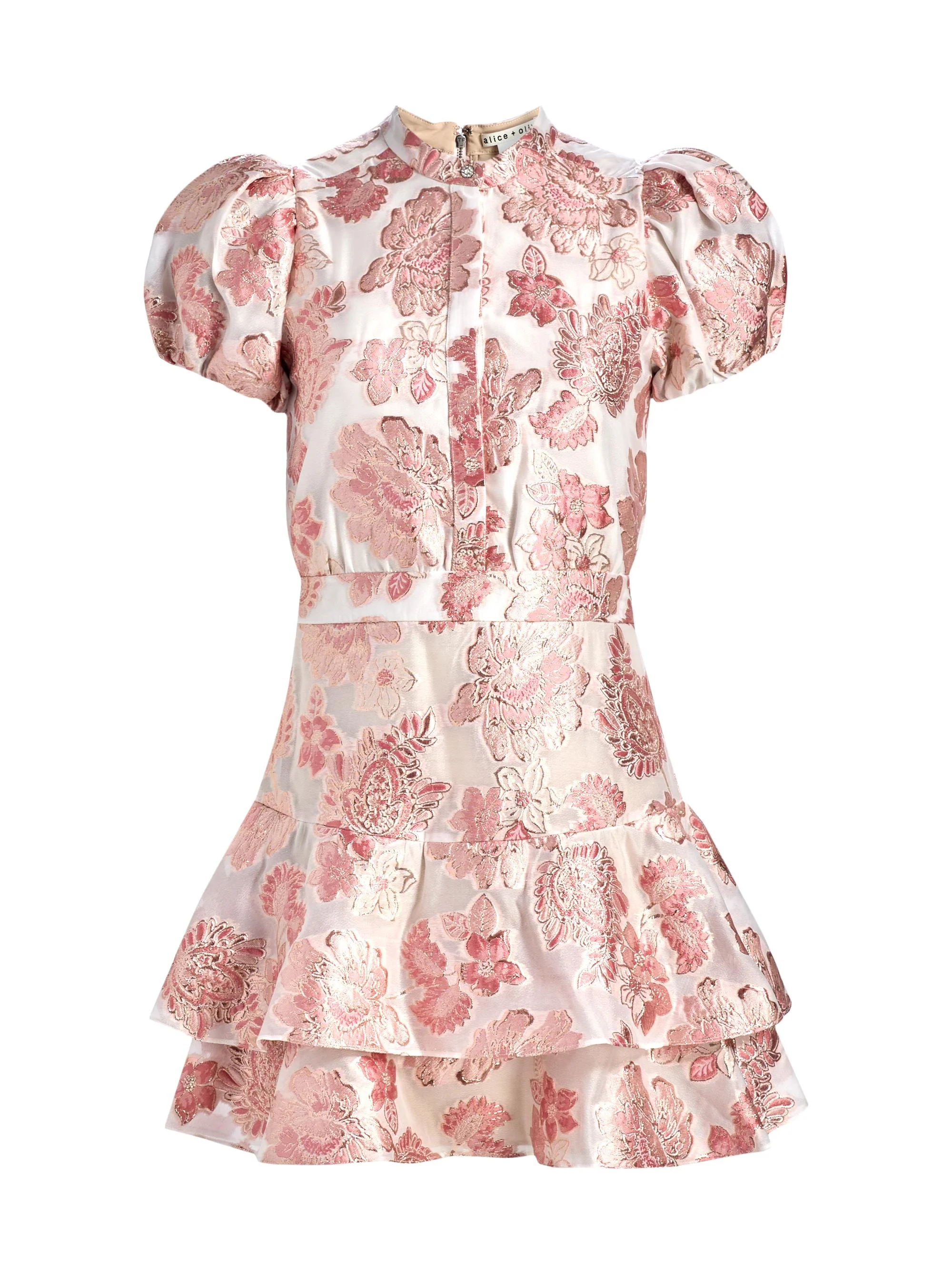 Women's Loryn Metallic Brocade Tiered Minidress - English Rose - 1