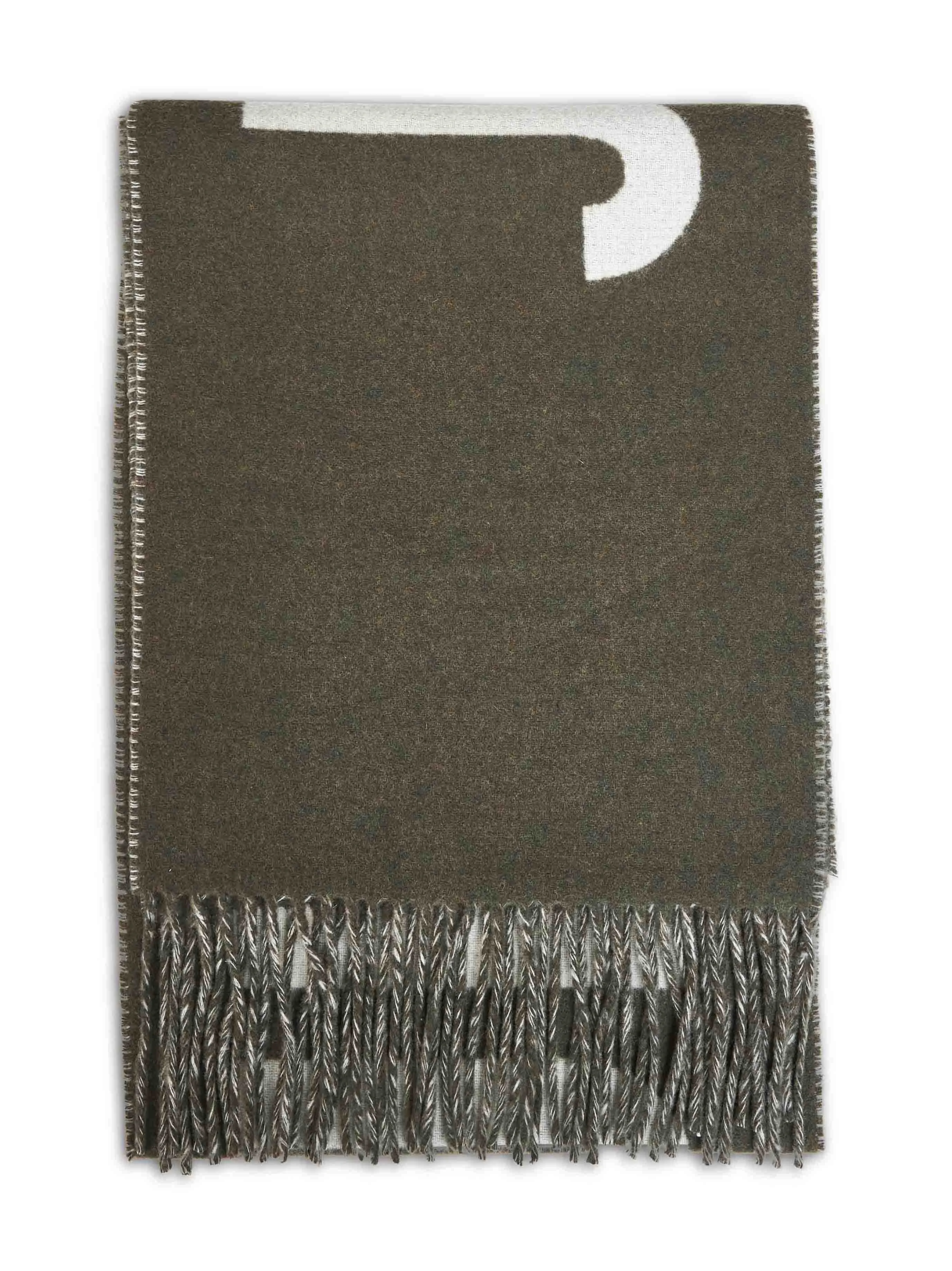 Khaki wool The Jacquemus fringe logo scarf - 1
