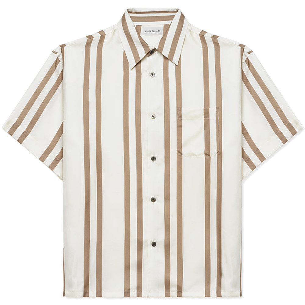 John Elliott | Silk SS Button UP 'Bark / Salt Stripe' - 8