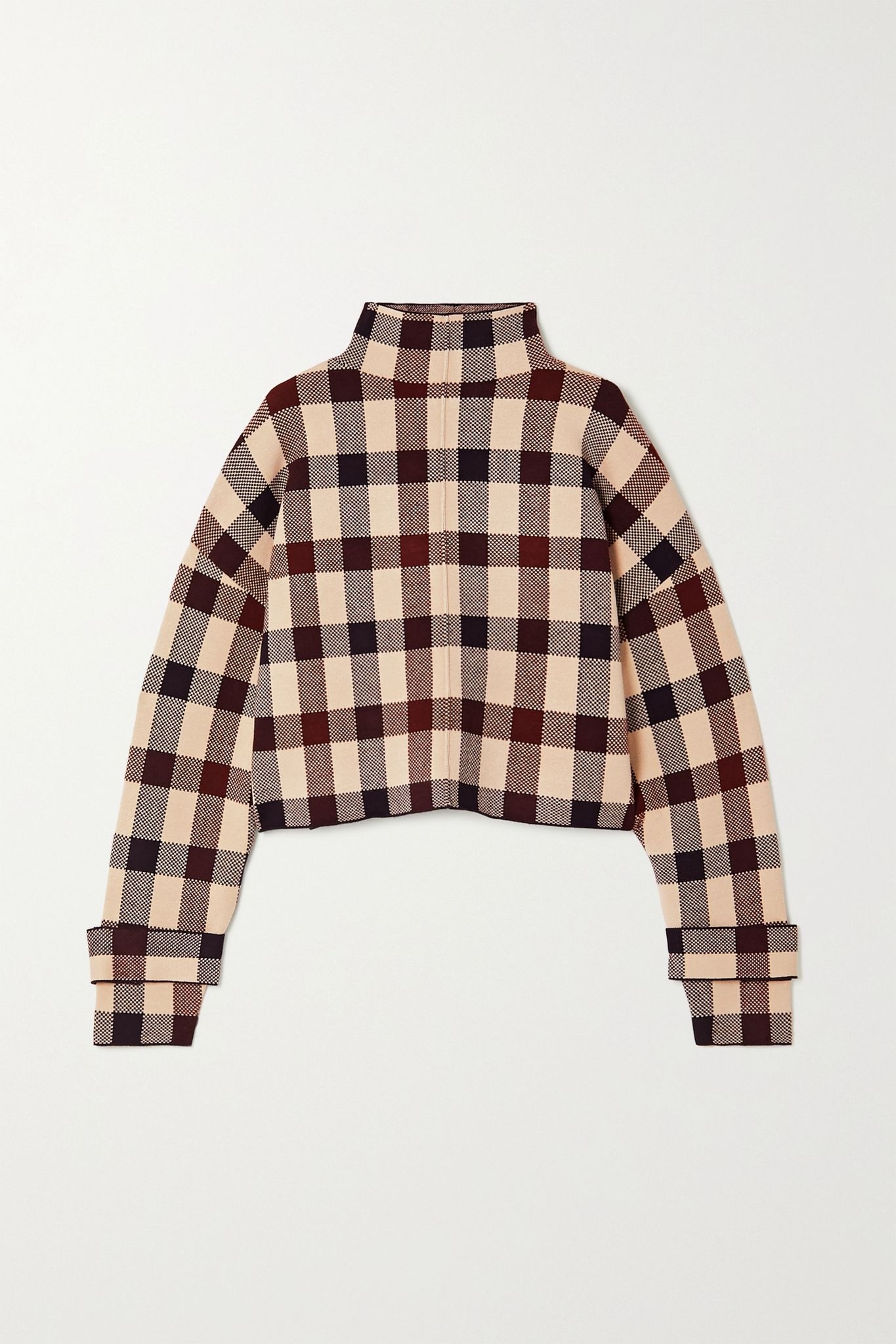 Cropped checked stretch-knit sweater - 1