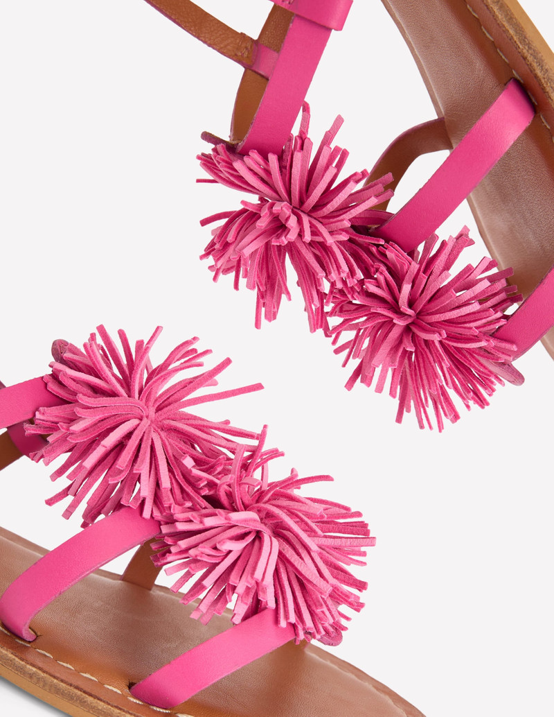 Pom Pom Flat Sandals-Pink 4