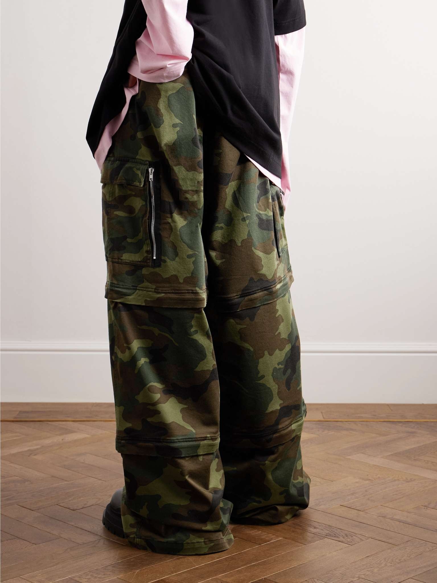 Wide-Leg Convertible Camouflage-Print Cotton-Twill Cargo Trousers - 4
