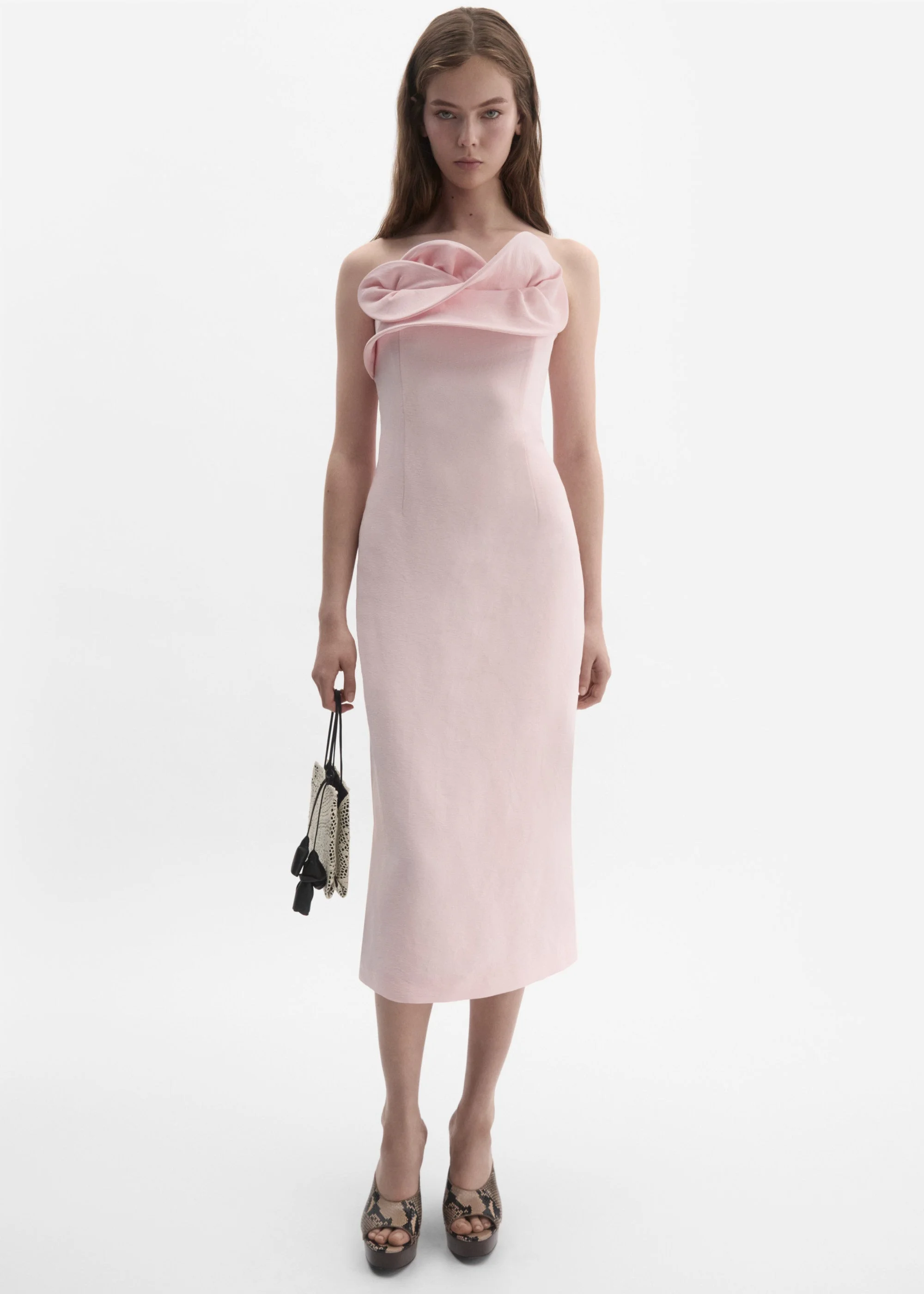 pink dress with pockets BABARONI BABARONI Satin Papaya Bridesmaid Dresses V-neck Floor-length Cap Sleeve Pocket Ruched with Slit A-line, Papaya / US0 main image 1