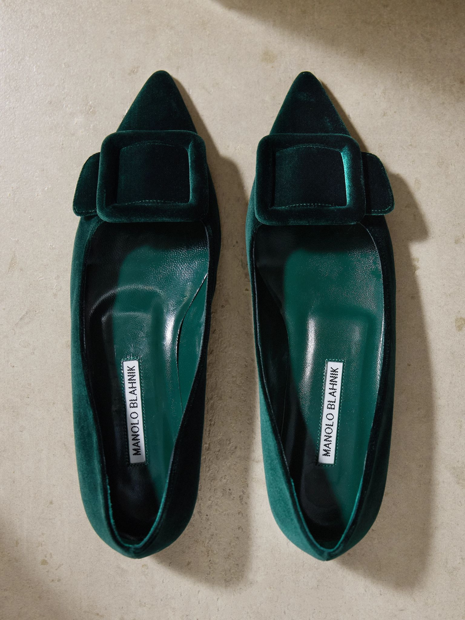 Maysale velvet pointed-toe flats Dark green - 7