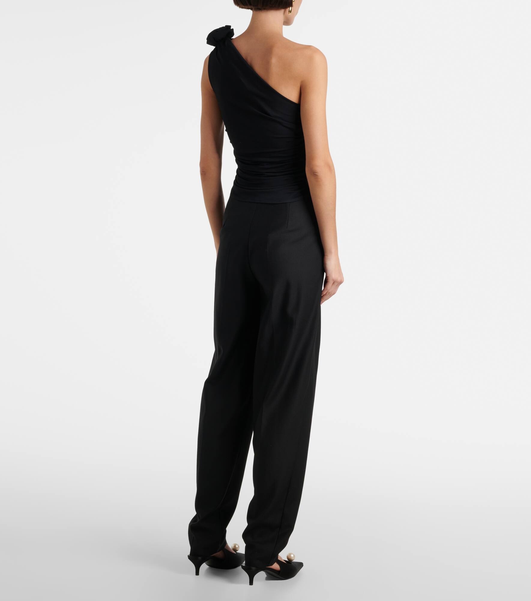 Floral-appliqué one-shoulder jersey top - 3