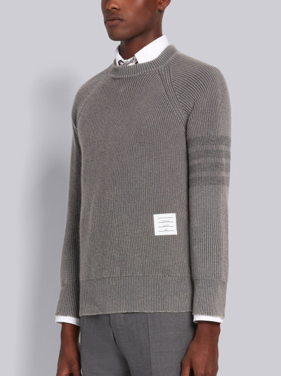 Thom Browne Medium Grey Cashmere Garment Dyed Half Cardigan Stitch Relaxed 4-Bar Crewneck Pullover outlook