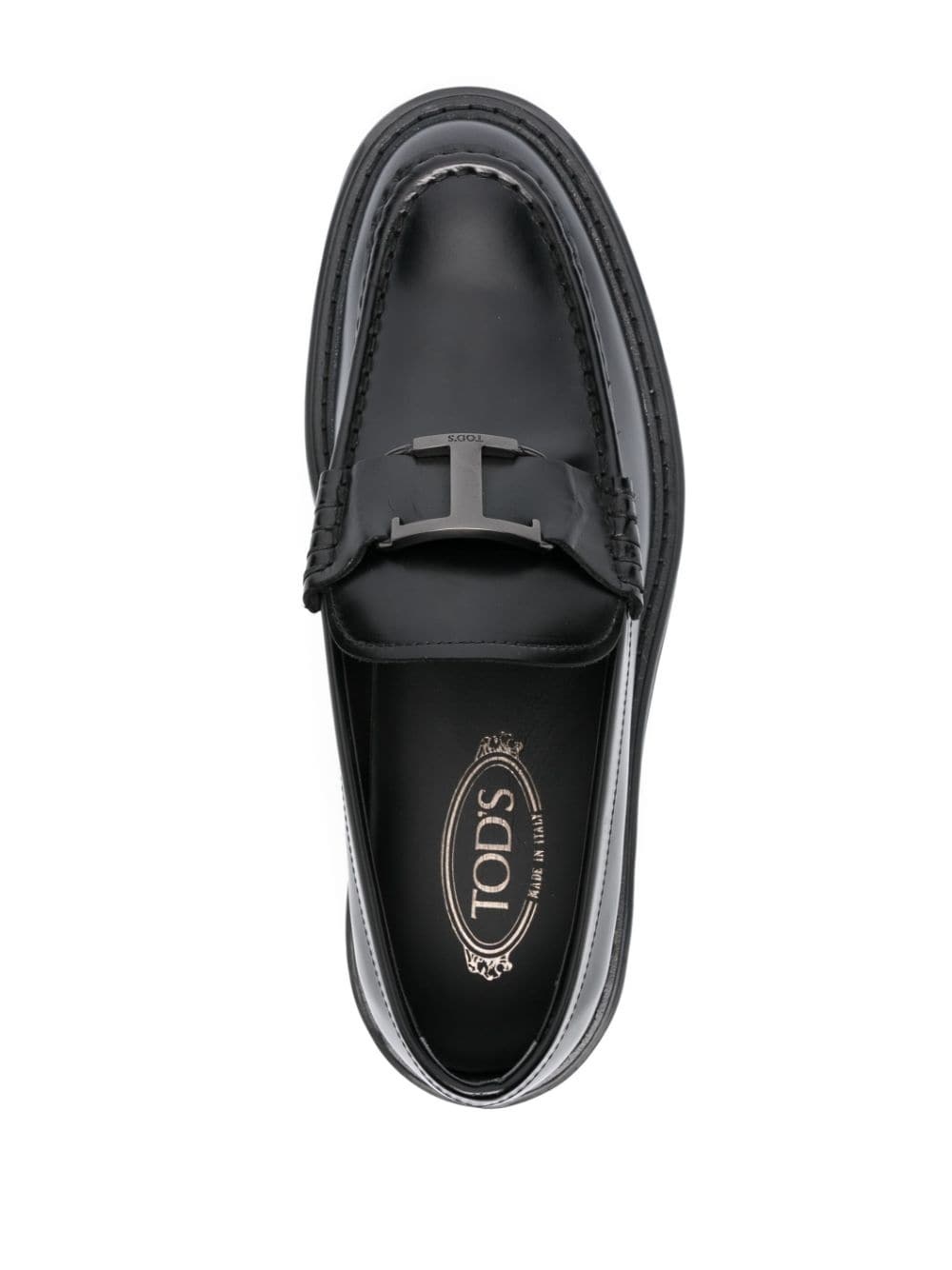 logo-plaque leather loafers - 4