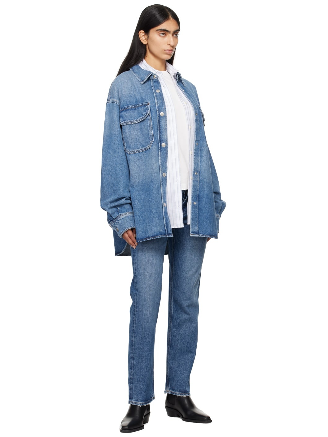 Blue 90's Pinch Waist High Rise Straight Jeans - 4