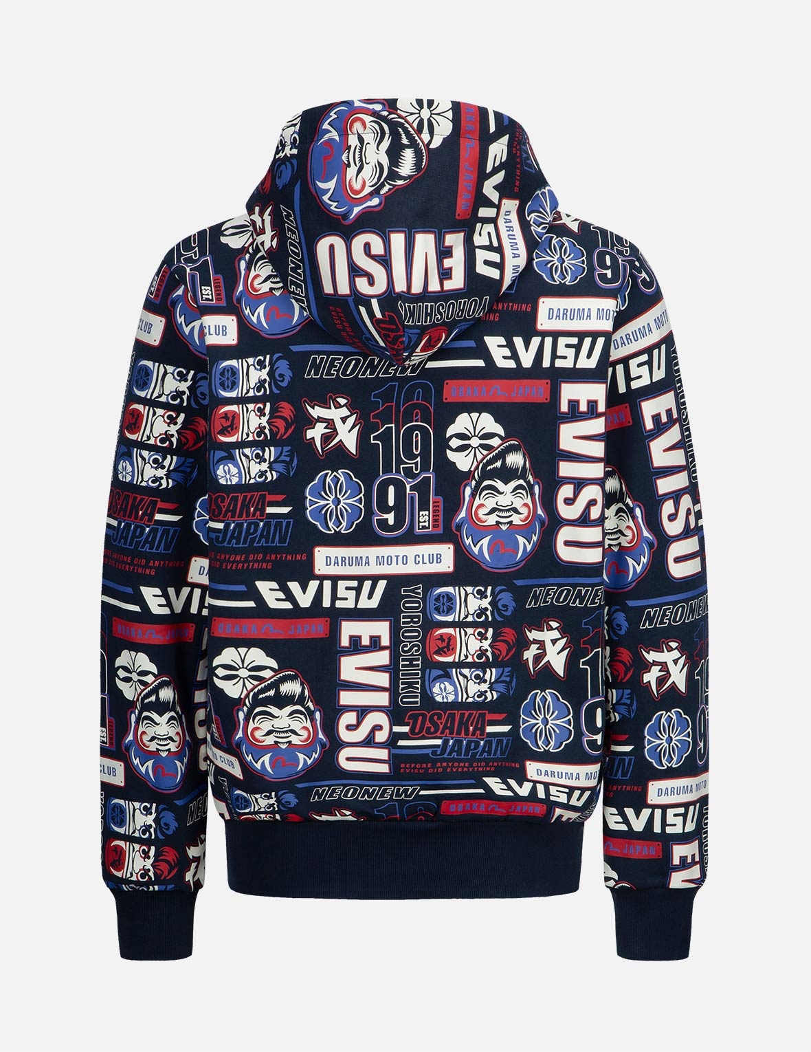 ALLOVER DARUMA AND SLOGAN PRINT HOODED SWEATSHIRT - 2