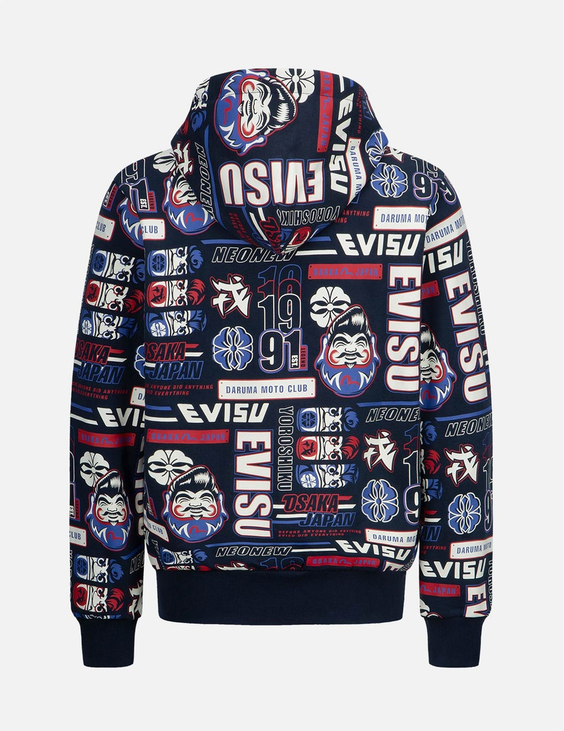 ALLOVER DARUMA AND SLOGAN PRINT HOODED SWEATSHIRT 2