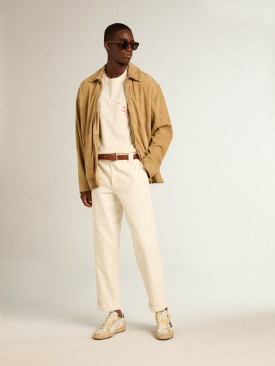 Golden Goose Aged white cotton pinstripe chino pants outlook