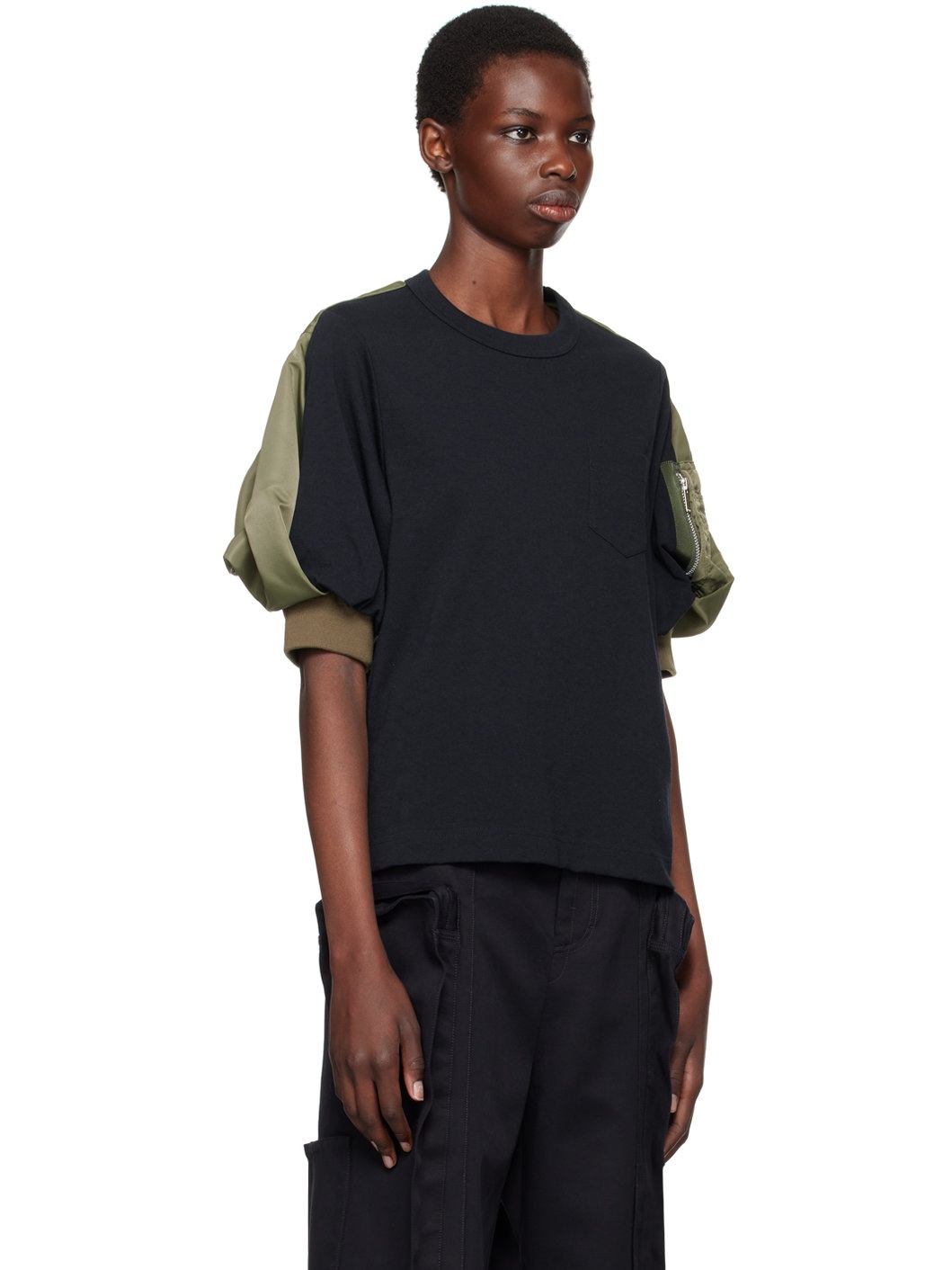 Navy & Khaki Paneled T-Shirt - 2