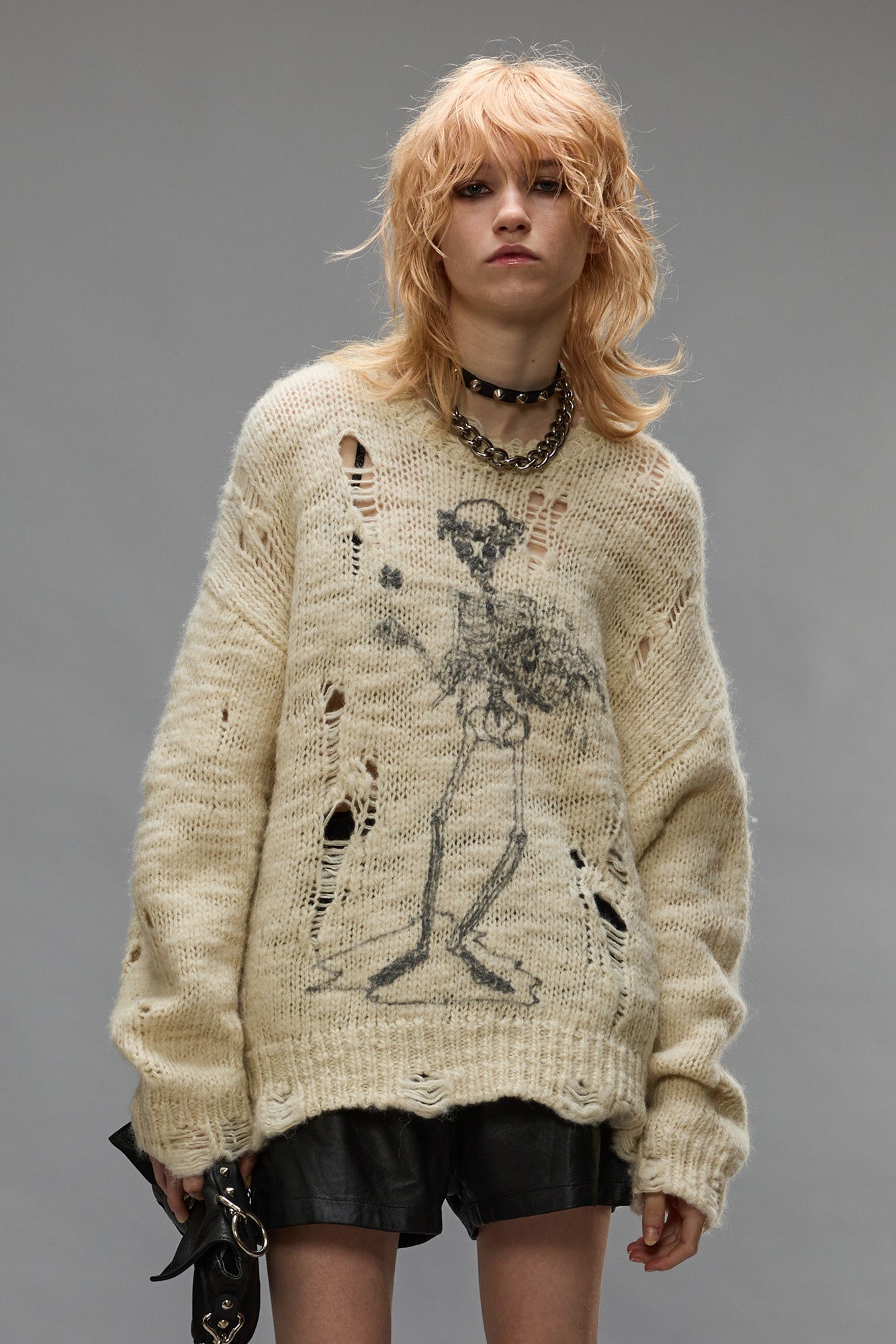 DISTRESSED SWEATER - CREAM - 1