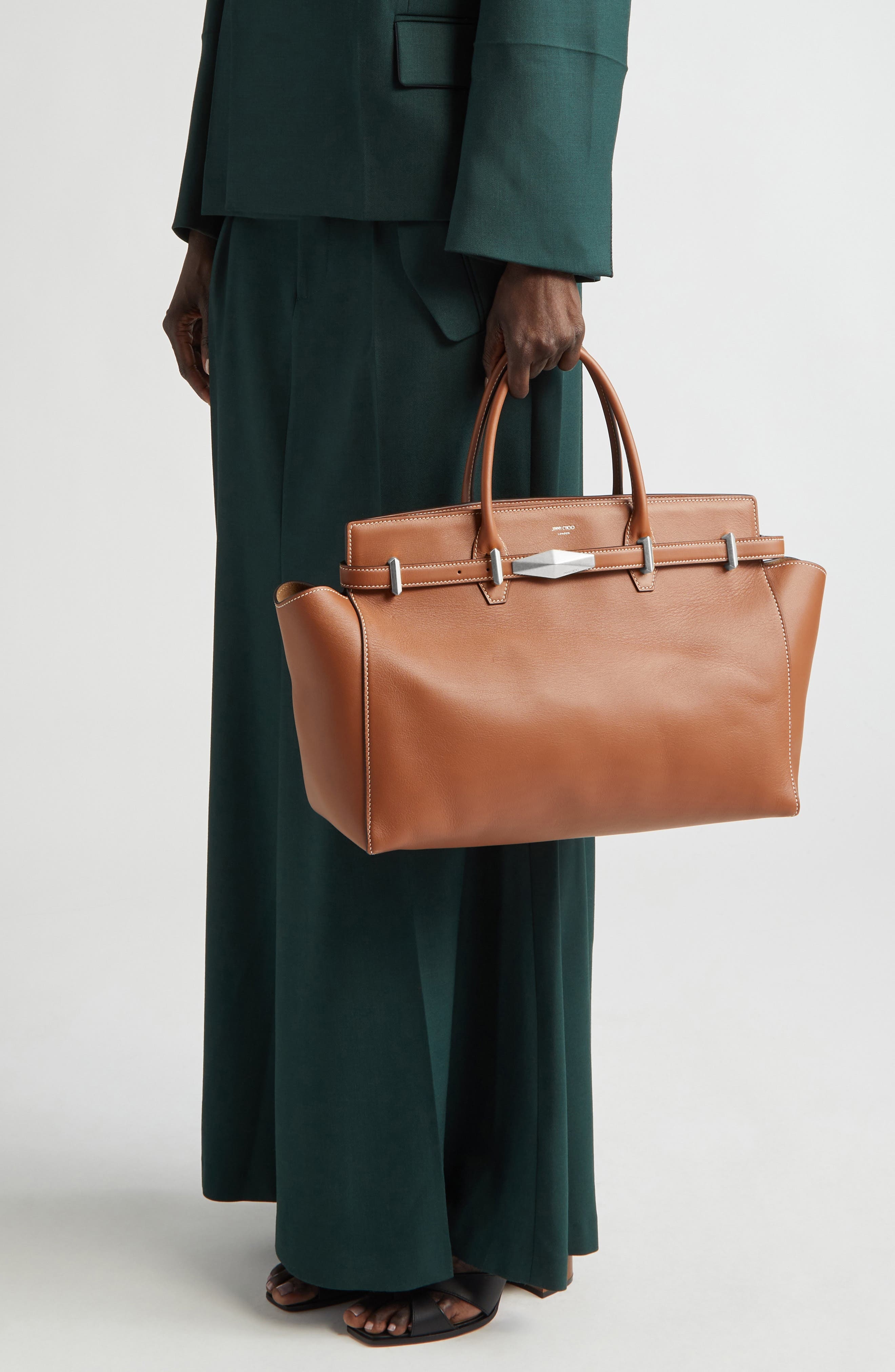 Jimmy Choo Medium Diamond Leather Belted Tote in Tan/Ecru/Gold at Nordstrom - 2