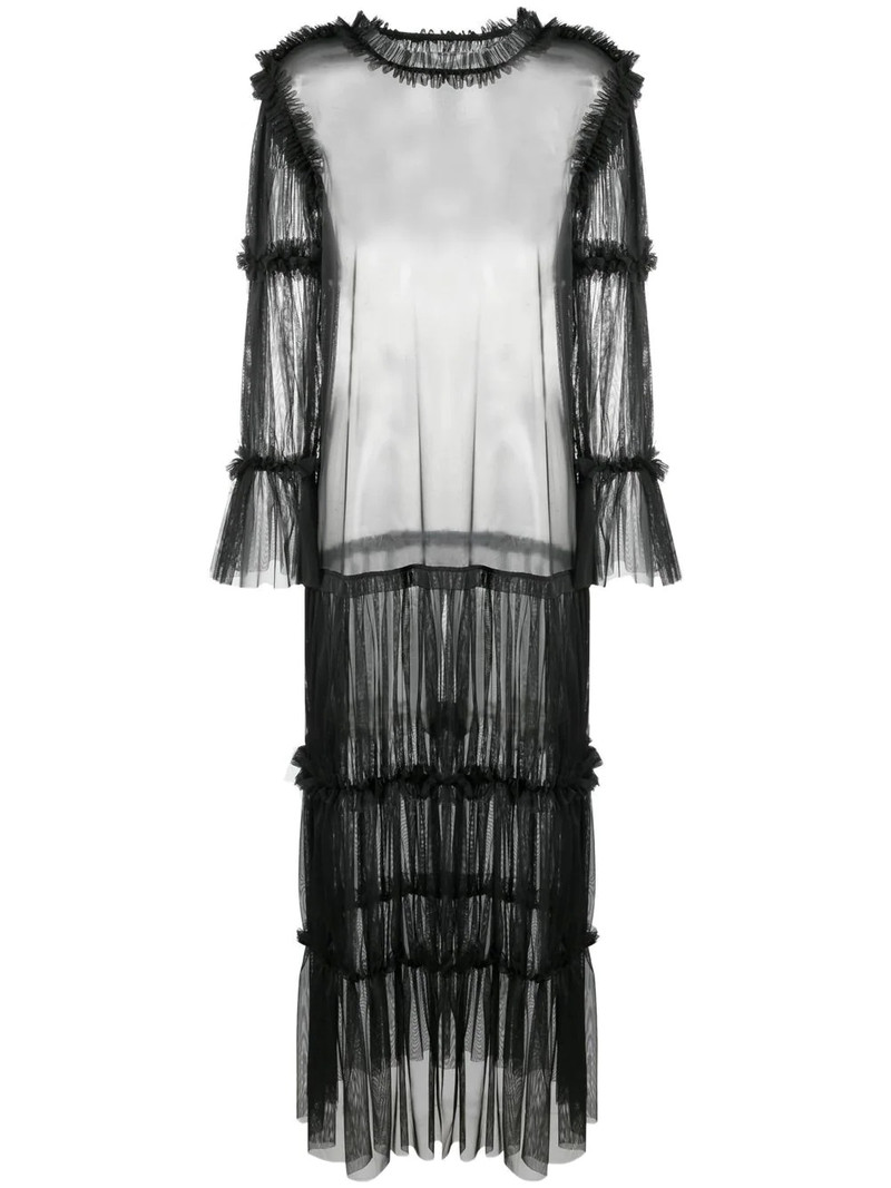 sheer long-length ruffle-trim blouse 1