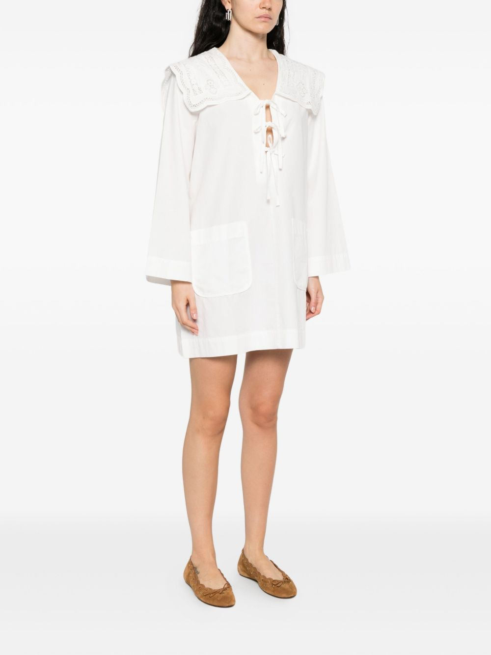 lace-collar tie-front dress - 3