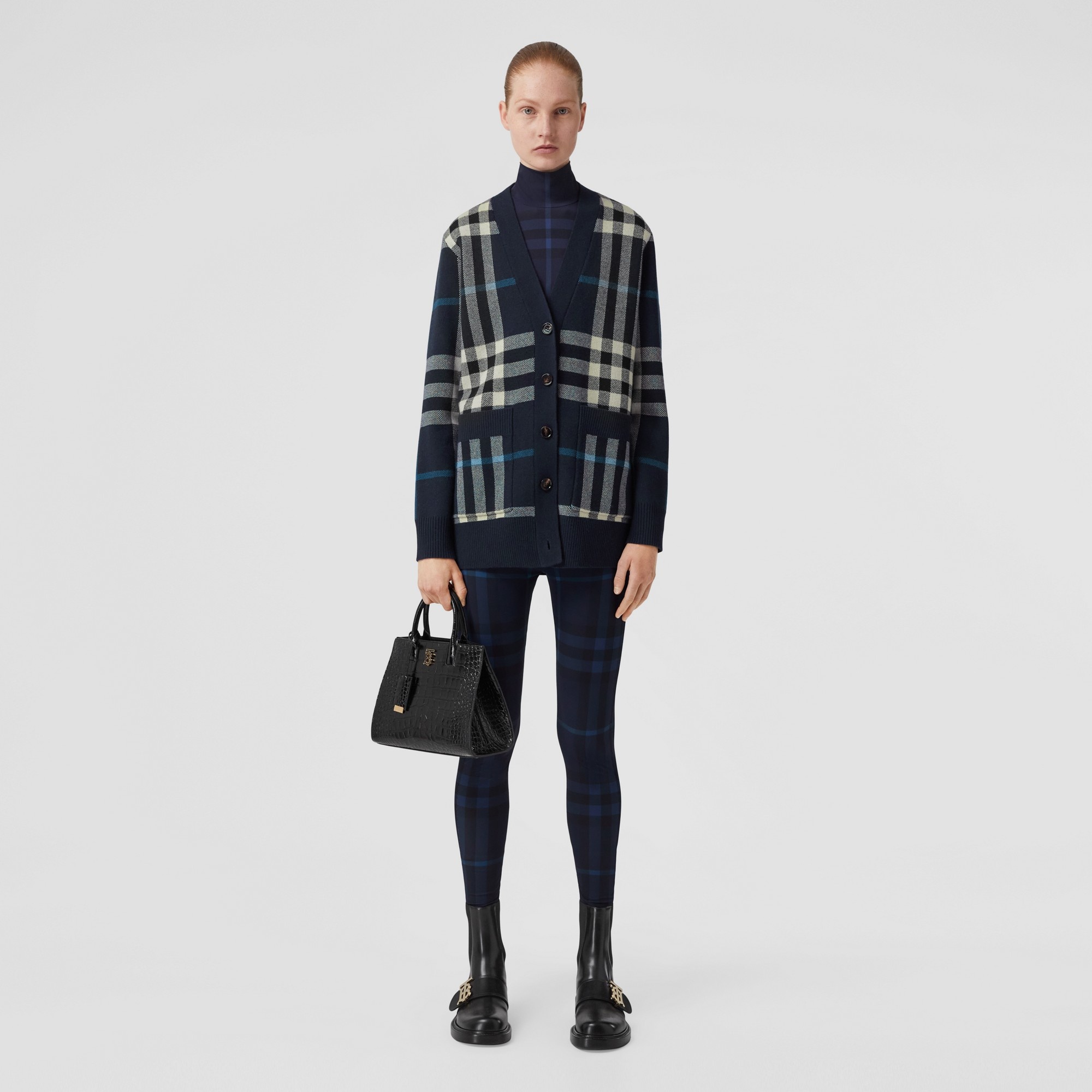 Check Wool Cashmere Jacquard Oversized Cardigan - 5