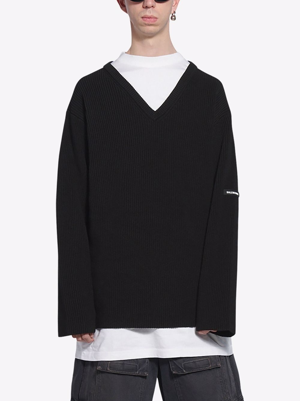 layered V-neck jumper - 3